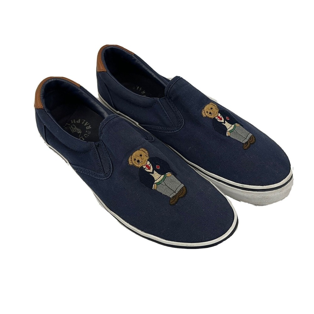 Polo Ralph Lauren Thompson Slip-On Sneaker Martini Bear Blue‎ White Size 10D